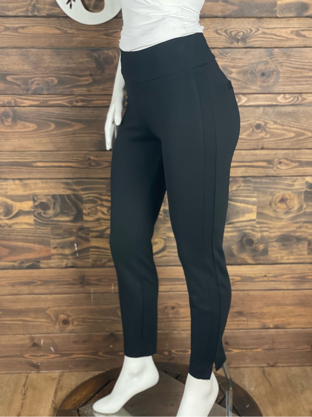 Express Black Ponte Ankle Pants Side Stripe Seams Split Slim Fit Jegging Stretch